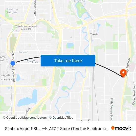 Seatac/Airport Station to AT&T Store (Tes the Electronics Store) map