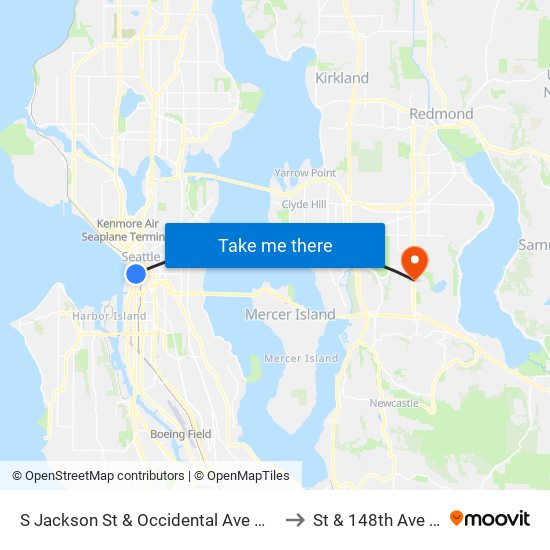 S Jackson St & Occidental Ave Walk to St & 148th Ave SE map