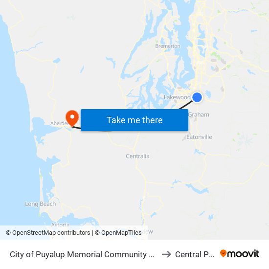 City of Puyalup Memorial Community Center to Central Park map