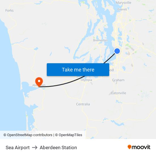 Sea Airport to Aberdeen Station map