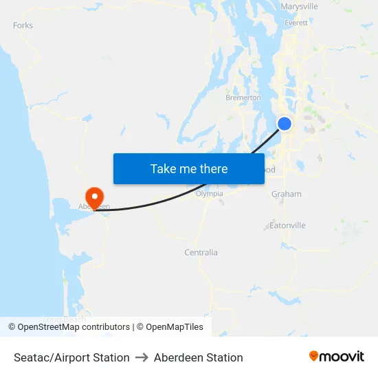 Seatac/Airport Station to Aberdeen Station map