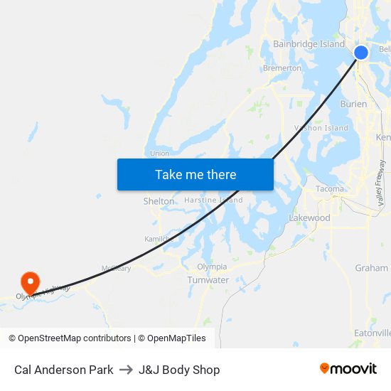 Cal Anderson Park to J&J Body Shop map