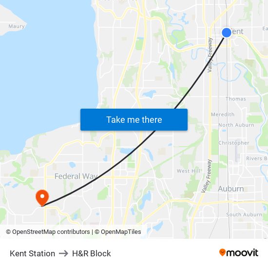 Kent Station to H&R Block map