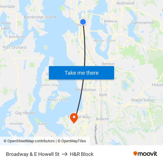 Broadway & E Howell St to H&R Block map