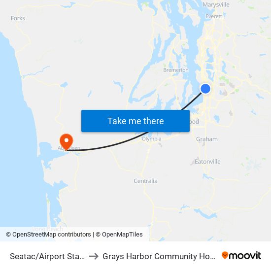 Seatac/Airport Station to Grays Harbor Community Hospital map