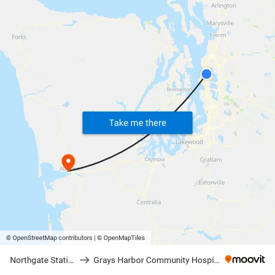 Northgate Station to Grays Harbor Community Hospital map