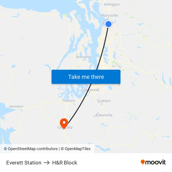 Everett Station to H&R Block map