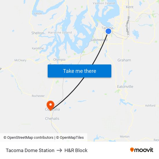 Tacoma Dome Station to H&R Block map