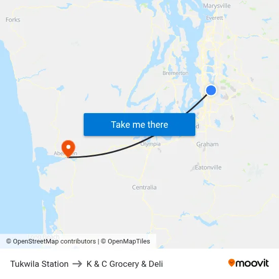 Tukwila Station to K & C Grocery & Deli map