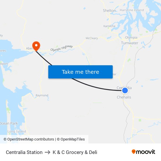 Centralia Station to K & C Grocery & Deli map