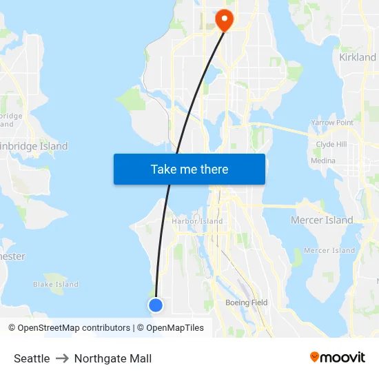 Seattle to Northgate Mall map