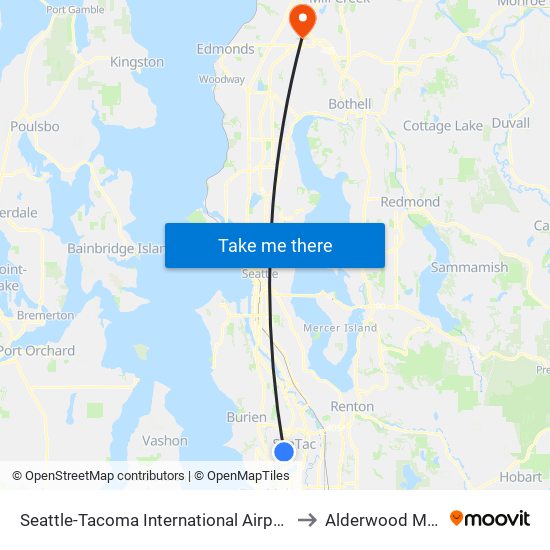 Seattle-Tacoma International Airport to Alderwood Mall map