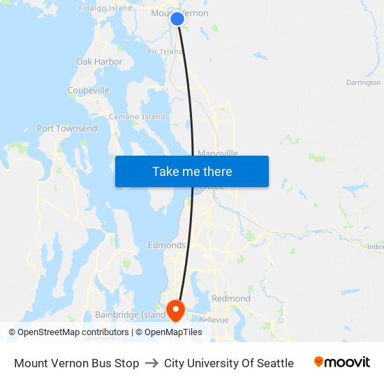 Mount Vernon Bus Stop to City University Of Seattle map
