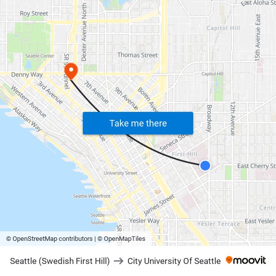 Seattle (Swedish First Hill) to City University Of Seattle map