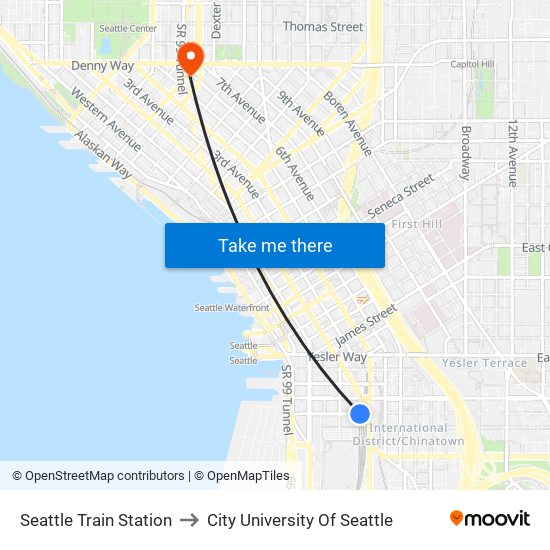 Seattle Train Station to City University Of Seattle map