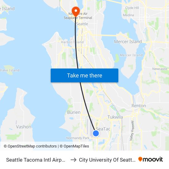 Seattle Tacoma Intl Airport to City University Of Seattle map