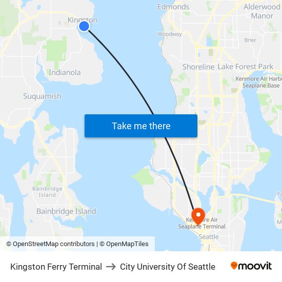 Kingston Ferry Terminal to City University Of Seattle map