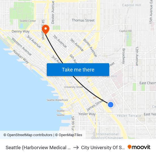 Seattle (Harborview Medical Center) to City University Of Seattle map