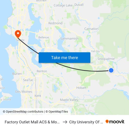 Factory Outlet Mall ACS & Mount Si Blvd to City University Of Seattle map