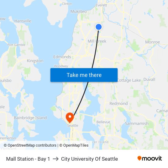 Mall Station - Bay 1 to City University Of Seattle map