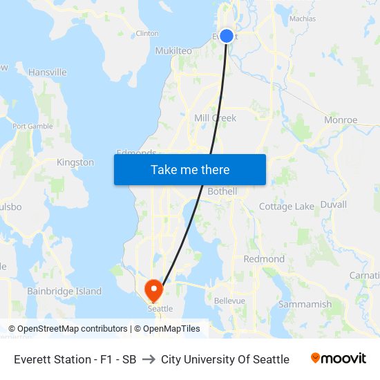 Everett Station - F1 - SB to City University Of Seattle map