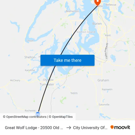 Great Wolf Lodge - 20500 Old Hwy 99 Sw. to City University Of Seattle map