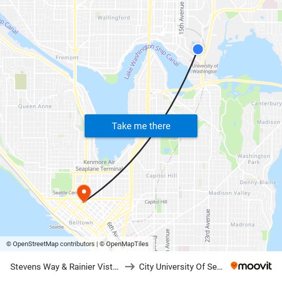 Stevens Way & Rainier Vista NE to City University Of Seattle map