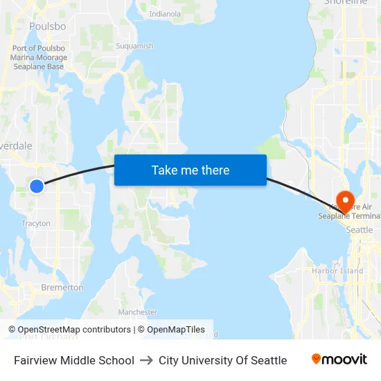 Fairview Middle School to City University Of Seattle map