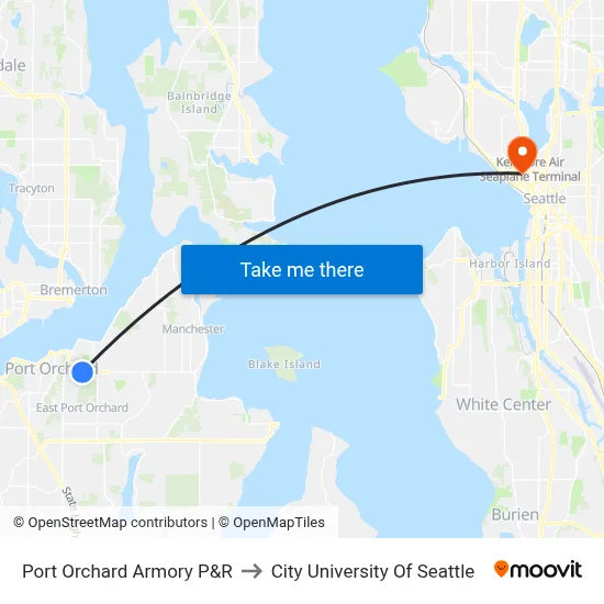 Port Orchard Armory P&R to City University Of Seattle map