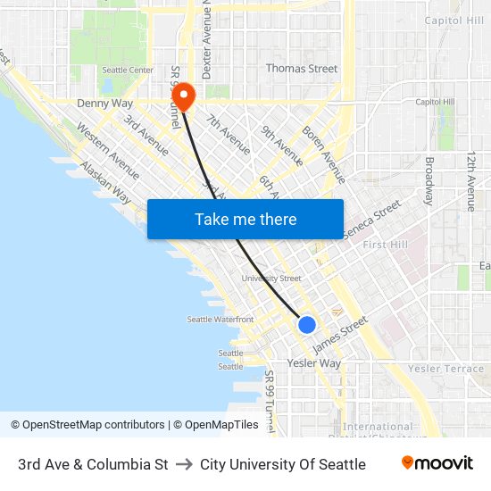 3rd Ave & Columbia St to City University Of Seattle map