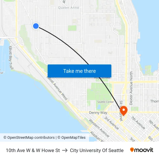 10th Ave W & W Howe St to City University Of Seattle map