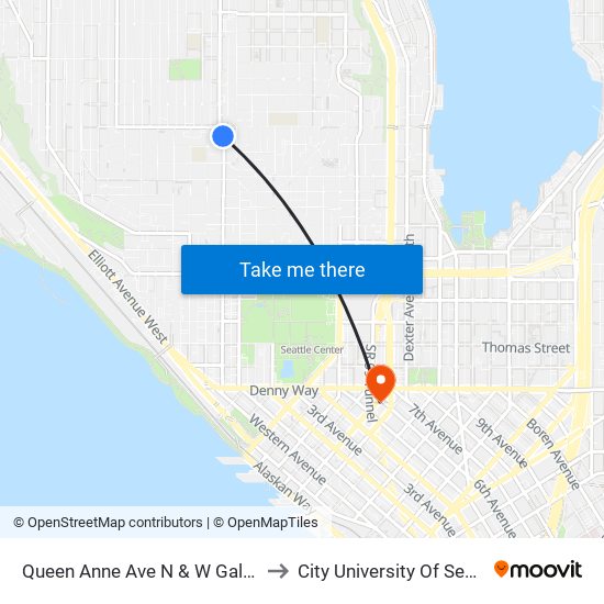 Queen Anne Ave N & W Galer St to City University Of Seattle map