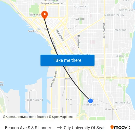 Beacon Ave S & S Lander St to City University Of Seattle map