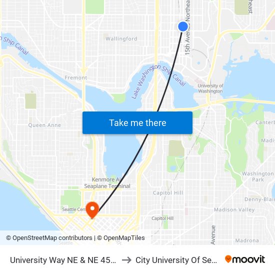 University Way NE & NE 45th St to City University Of Seattle map