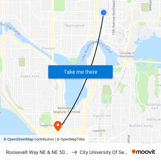 Roosevelt Way NE & NE 50th St to City University Of Seattle map