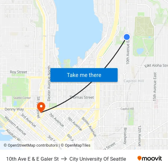 10th Ave E & E Galer St to City University Of Seattle map