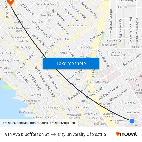 9th Ave & Jefferson St to City University Of Seattle map