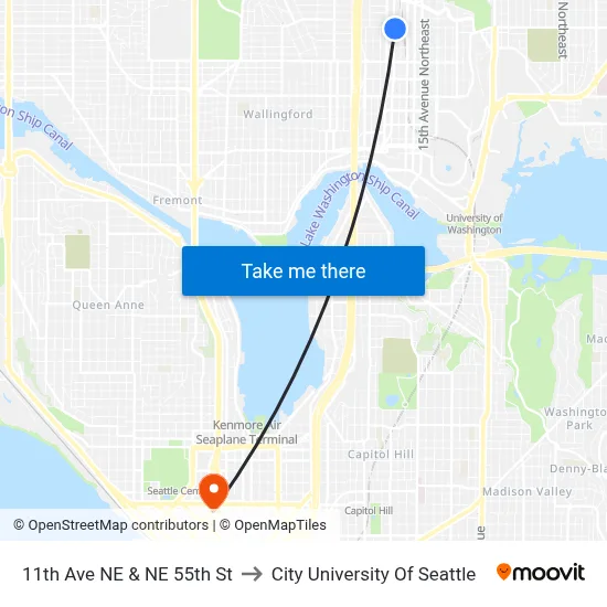11th Ave NE & NE 55th St to City University Of Seattle map