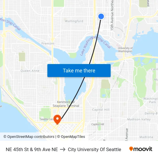 NE 45th St & 9th Ave NE to City University Of Seattle map