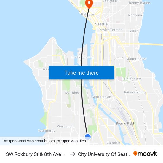 SW Roxbury St & 8th Ave SW to City University Of Seattle map