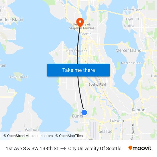 1st Ave S & SW 138th St to City University Of Seattle map