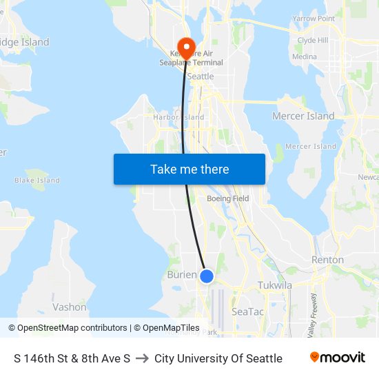 S 146th St & 8th Ave S to City University Of Seattle map