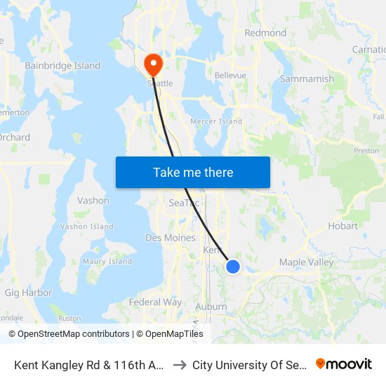 Kent Kangley Rd & 116th Ave SE to City University Of Seattle map