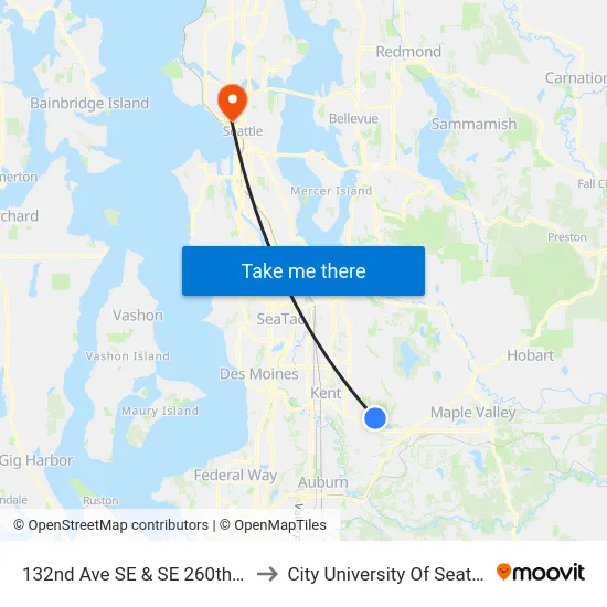 132nd Ave SE & SE 260th St to City University Of Seattle map