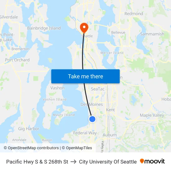 Pacific Hwy S & S 268th St to City University Of Seattle map