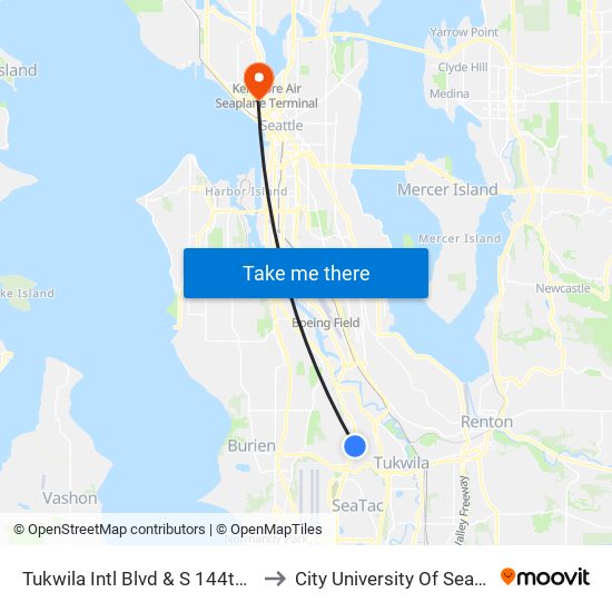 Tukwila Intl Blvd & S 144th St to City University Of Seattle map