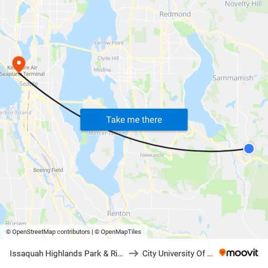 Issaquah Highlands Park & Ride - Bay 3 to City University Of Seattle map