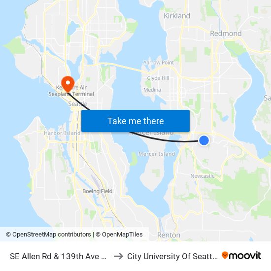 SE Allen Rd & 139th Ave SE to City University Of Seattle map
