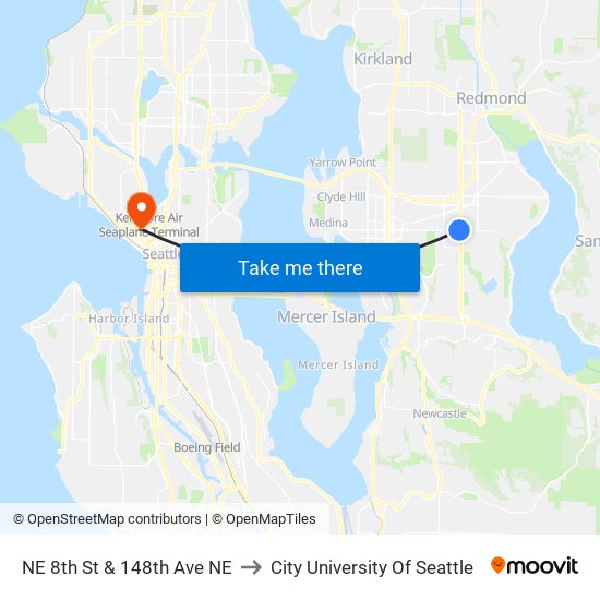 NE 8th St & 148th Ave NE to City University Of Seattle map