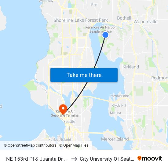 NE 153rd Pl & Juanita Dr NE to City University Of Seattle map